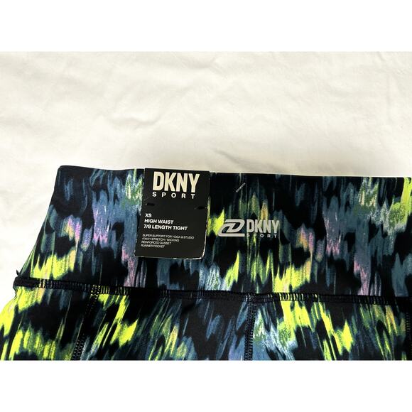 DKNY Womens High-Waist 7/8 Length Thight Pants Logo-Print Black Zest Logo Sz XS - Picture 5 of 8